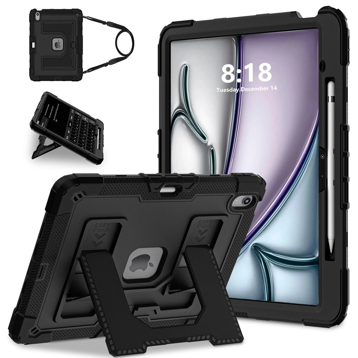 Heavy Duty Shockproof Case for iPad Air 13 11 M4/3/2 Air 4 5 Mini 6 A17 Pro Rugged Protective Cover with Pen Holder/Kickstand