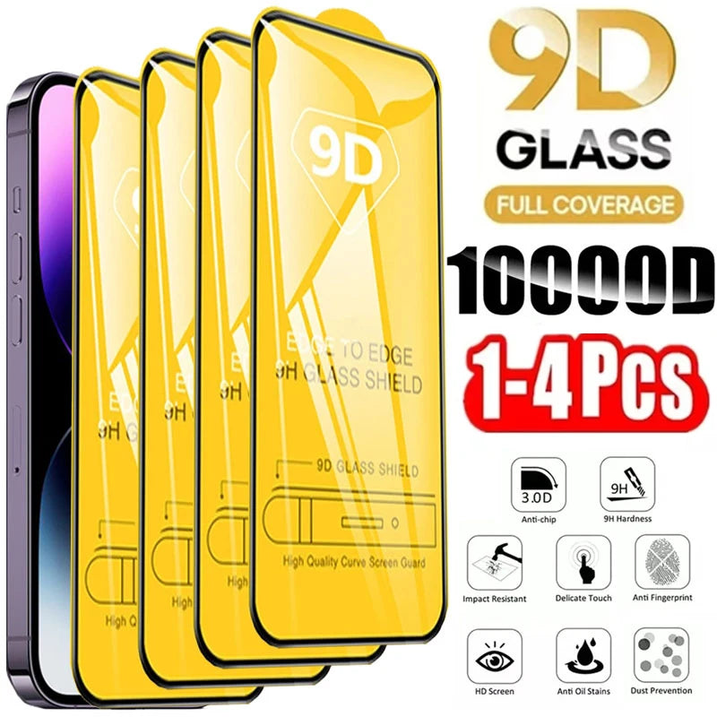9D Screen Protectors Tempered Glass for iPhone 17 18 Pro Max 16 16e 15 14 13 12 11 Protective Glass for iPhone X XR XS 7 8 Plus
