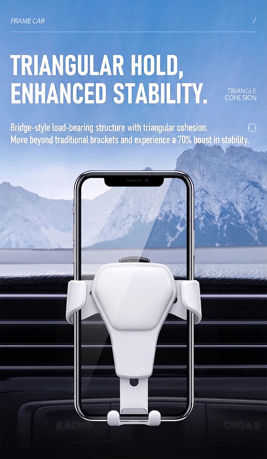 Car Air Vent Mount Auto Phone Holder Gravity Triangular Hold One Hand Operation For Cell Phones Navigation Car Phone Stand