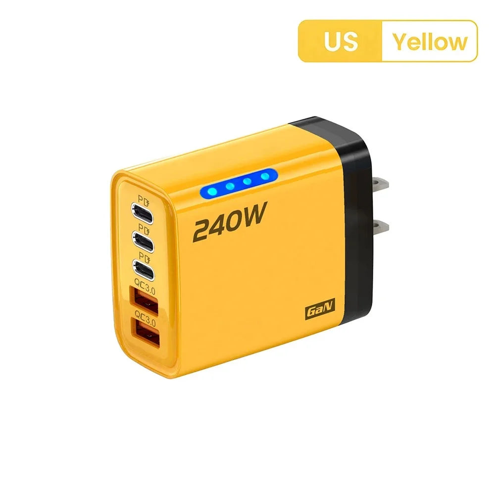 240W USB C Phone Charger Fast Charging Wall Adapters 100W 6A 3 In 1 USB-A to 3 ×Type-C Data Cables For iPhone 15 Samsung Xiaomi