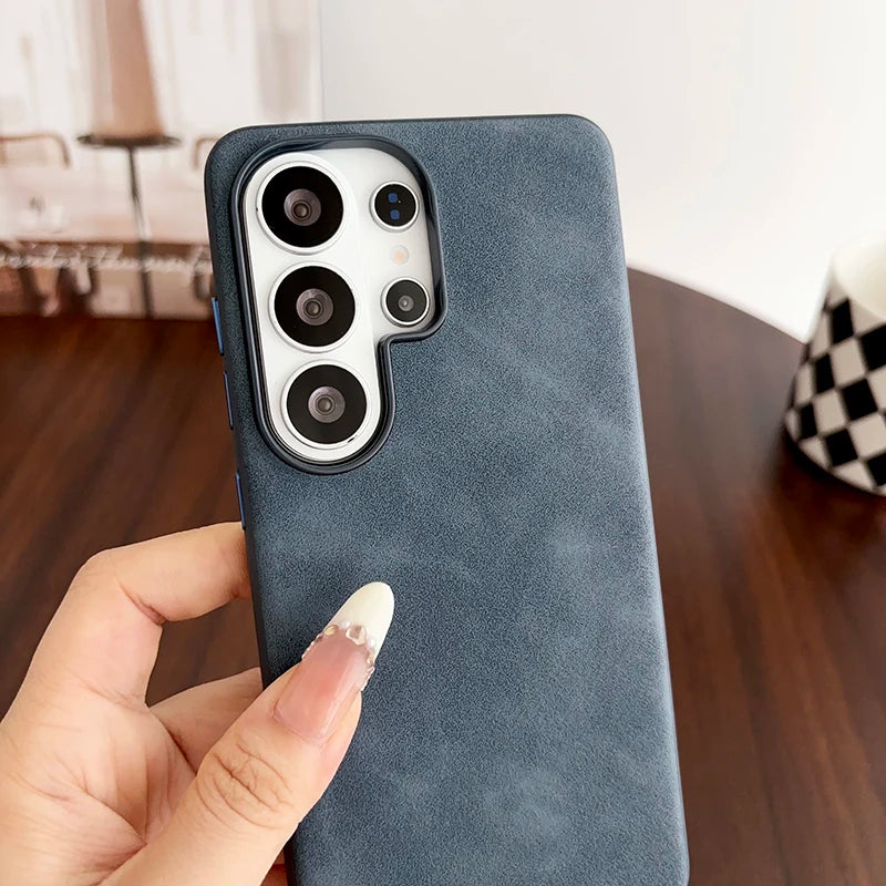 Vintage Suede Leather Phone Case For Samsung Galaxy S26 S25 S24 S23 S22 Ultra Shockproof Matte Retro Texture Protective Cover