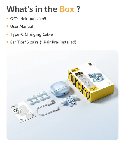 QCY HT21 Wireless Earphones Melobuds N65 -60dB AI Adaptive ANC Earbuds Bluetooth 6.0 LDAC Hi-Res Audio 8 Mics 50Hrs Headset