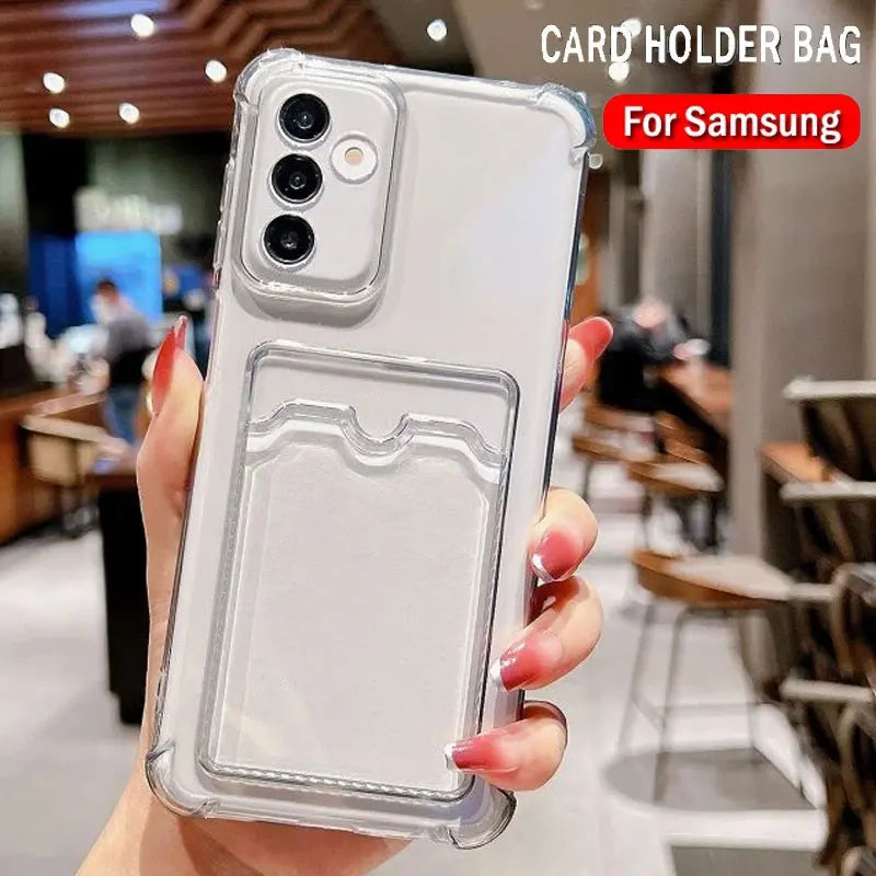 Thick Shockproof Card Bag Wallet Clear Phone Case For Samsung S26 S25 S24 Ultra S20 S21 S22 S23 Fe S 24 Plus 5G Soft Cover Cases