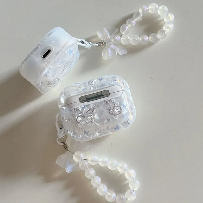 Luxury Shell Texture Metal Butterfly Girls Case For Airpods 4 Pro 2nd 1 2 Earphone Box Cover For Apple AirPod 3 Bag with Pendant