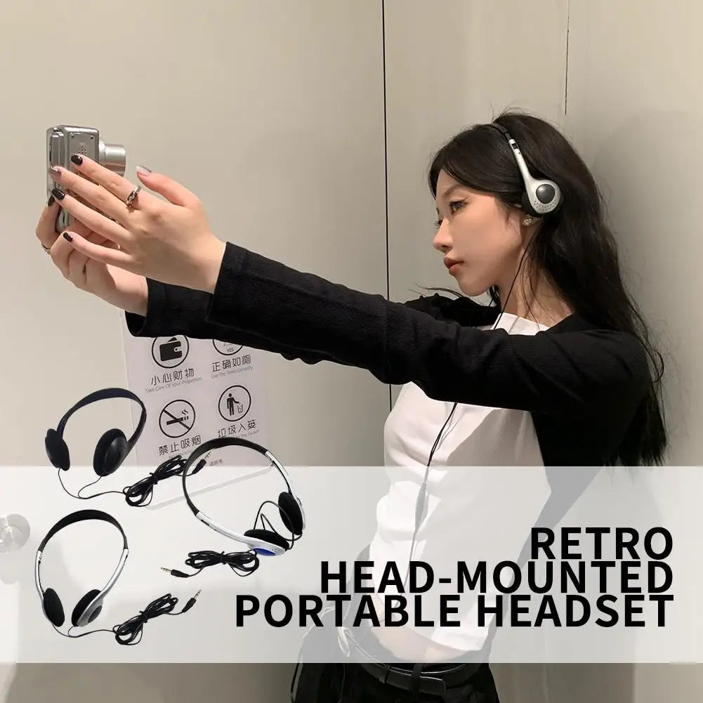 Y2K Personality Retro Headphones Millennium Style Over Ear Wired Headset Vintage Metal Band Photo Props Fashion Noise Isolation