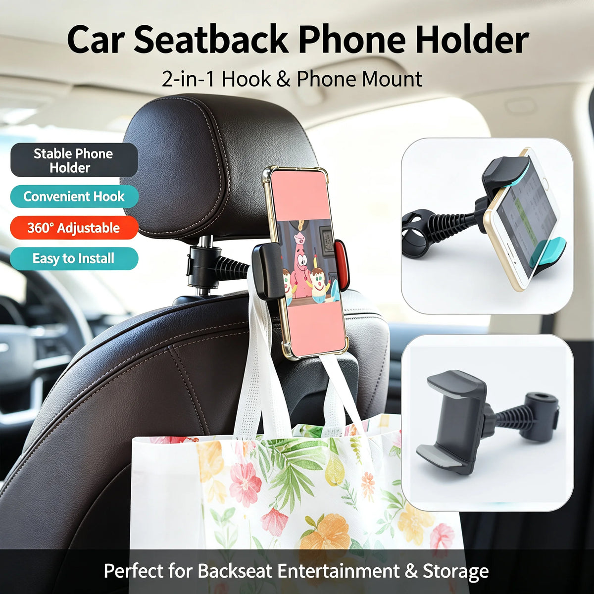Universal Car Headrest Phone Tablet Holder Rear Seat Mount Stand Adjustable Hanging Hook for Mobile Phone iPad