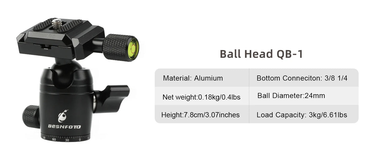 BESnfoto BX-T2561 Carbon Fiber Camera Tripod, Ball Head with Phone Holder & Carry Bag, Professional Travel Photo Tripod