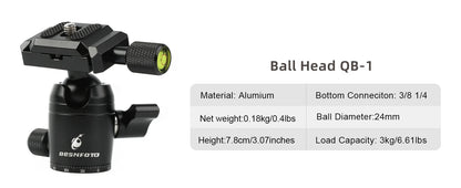 BESnfoto BX-T2561 Carbon Fiber Camera Tripod, Ball Head with Phone Holder & Carry Bag, Professional Travel Photo Tripod
