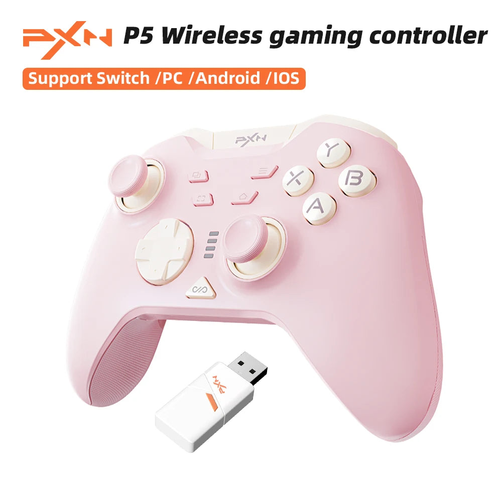 Pink Game Controller, Original PXN P5 Controller Supports Switch, iOS, Android, Computer PC, Built-in 2.4G Receiver