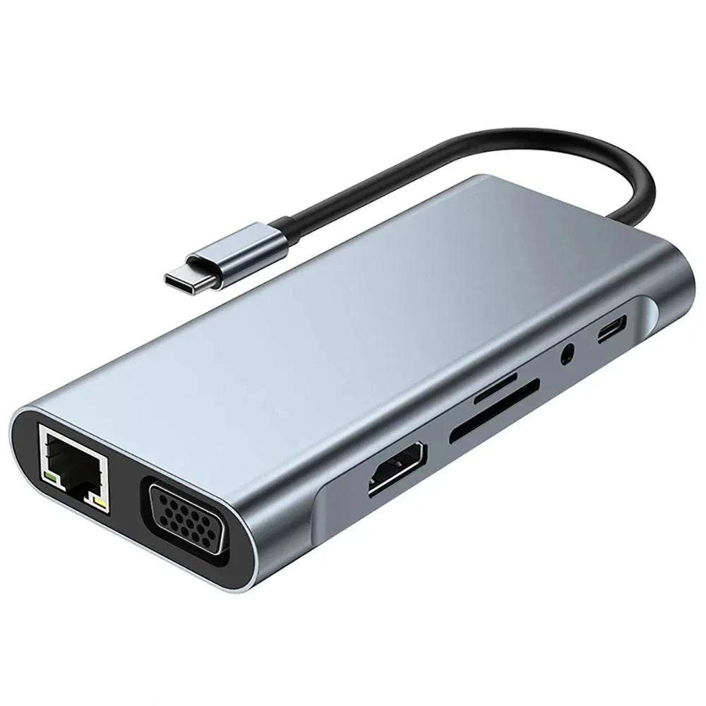 USB C HUB, USB C Adapter Dongle with 4K HDMI/VGA/Type C PD/RJ45/ SD/TF Card Reader For MacBook Pro/Air M1 iPad