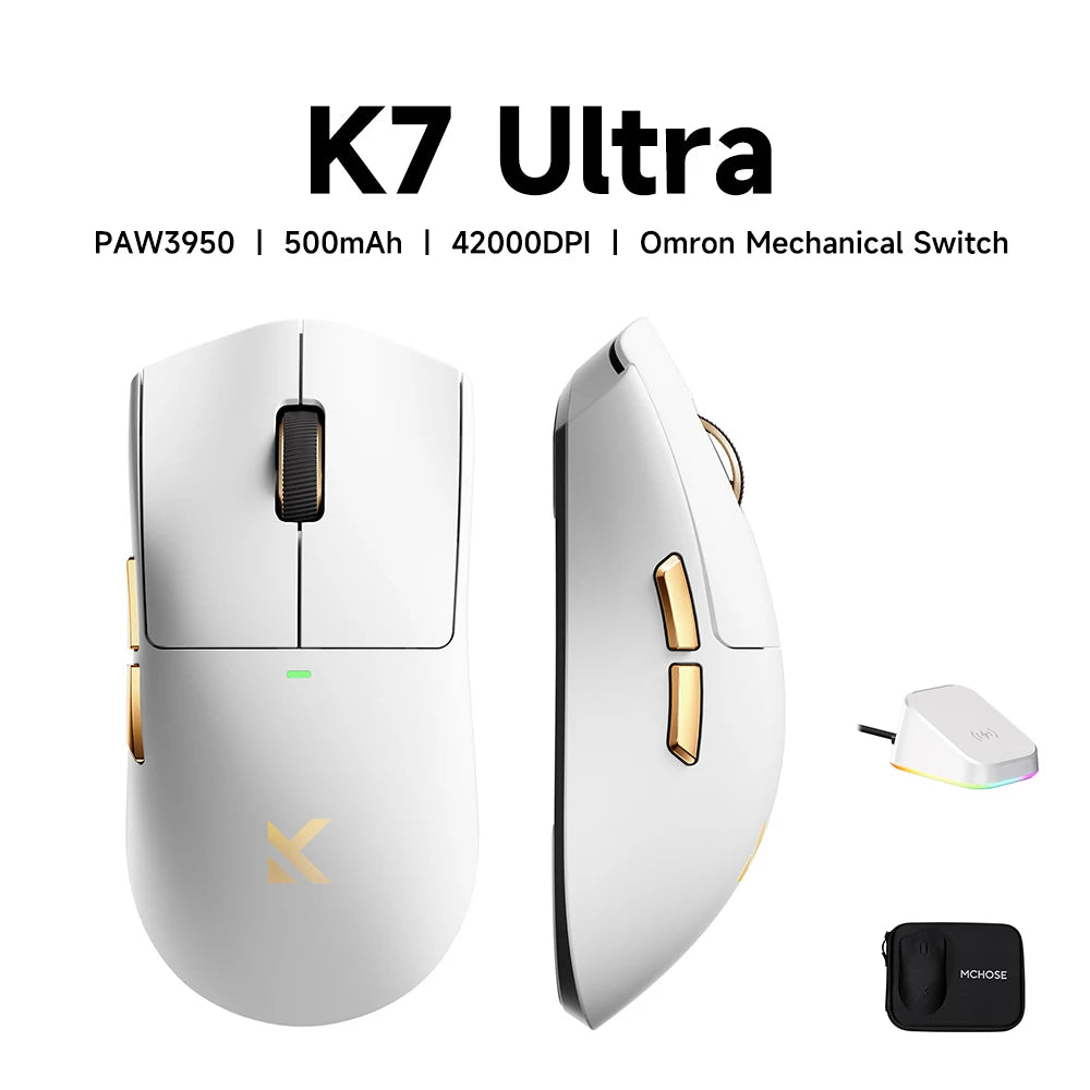 MCHOSE K7 V2 Wireless Gaming Mouse PAW3955 TI Dual 8K Polling Rate 50000DPI Lightweight Magnetic Wireless Charging Dock Esports