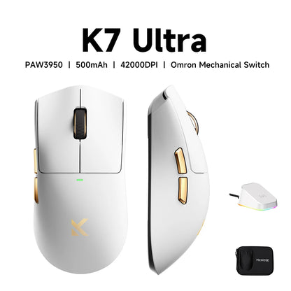 MCHOSE K7 V2 Wireless Gaming Mouse PAW3955 TI Dual 8K Polling Rate 50000DPI Lightweight Magnetic Wireless Charging Dock Esports