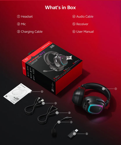 QCY Gaming Headset Heroad GT2 THX Spatial Audio+ 7.1.4 Tri-mode RGB 3-Mic ENC Over Ear Headphone for PC/PS4/PS5 Headset Gamer