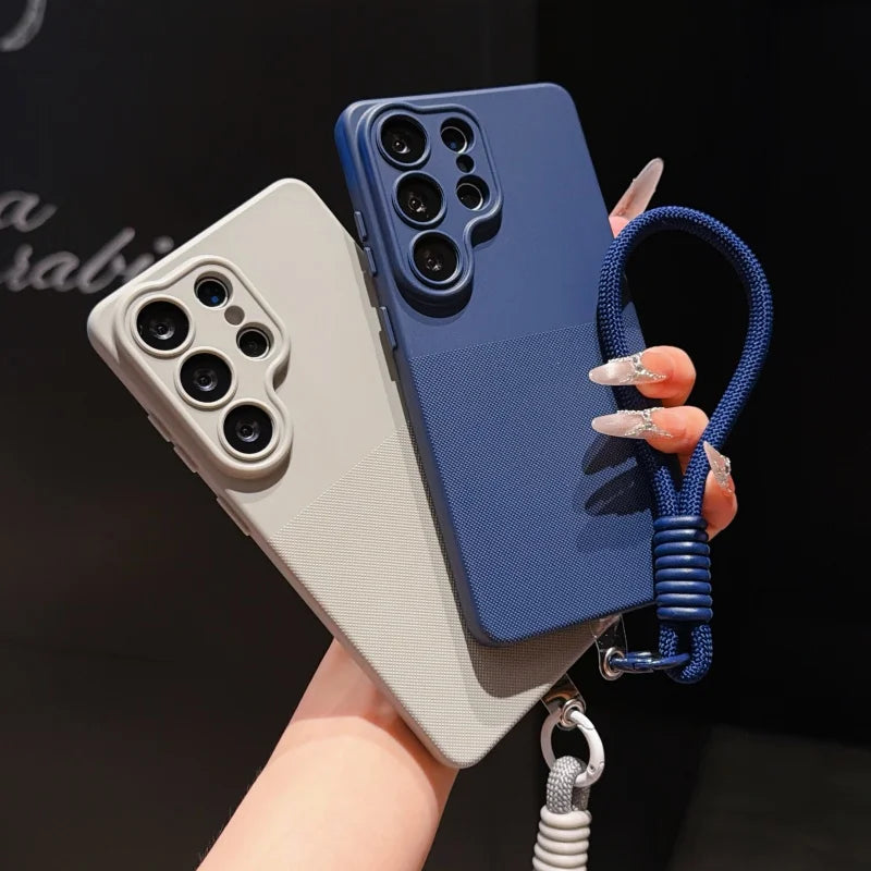 For Samsung Galaxy S26 S23 S24 S25 Ultra Plus FE A57 A55 A56 A53 A54 A37 A36 A35 A34 A17 A16 A15 14 Wrist Strap Matte Phone Case