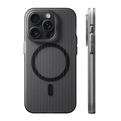 Geometric 3D Stripes Wireless Charging MagSafe Phone Case For iPhone 14 15 18Pro Max 15 13 Pro 16 Anti-fall Bumper Frosted Cover