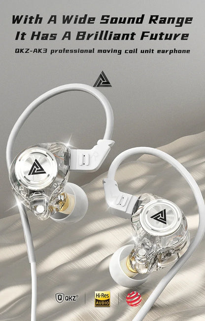 QKZ AK3 FiLe Wired Earphone with Microphone HiFi Music Monitor Bass Headphones Noise Cancelling Headset For Sport Gaming Earbuds