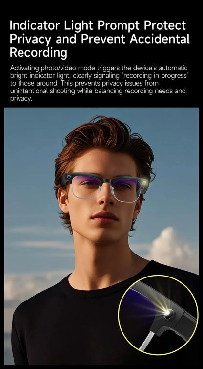 2026 New HD 800W Pixel Smart Glasses with Camera 1080P Video Recording WIFI ChatGPT Translation Music Call Earphones Sunglasses