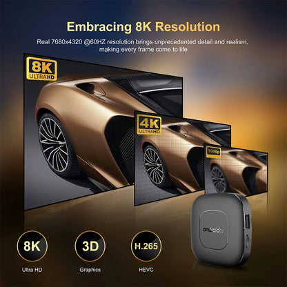 T1 Android 16 TV Box Support Dual Band Wifi BT5.4 8K HD Video Max Memory 128GB Voice Remote Suitable for Home TV Media Playback