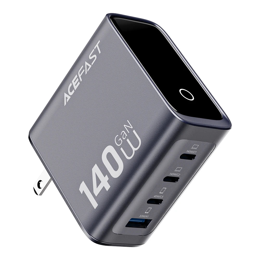 ACEFAST US Plug GaN 140W Fast Charging Phone Charger LED Display Screen For iPhone 17/16 Pro Max USB C USB A Wall Travel Adapter