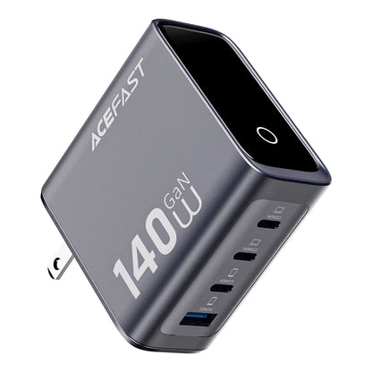 ACEFAST US Plug GaN 140W Fast Charging Phone Charger LED Display Screen For iPhone 17/16 Pro Max USB C USB A Wall Travel Adapter