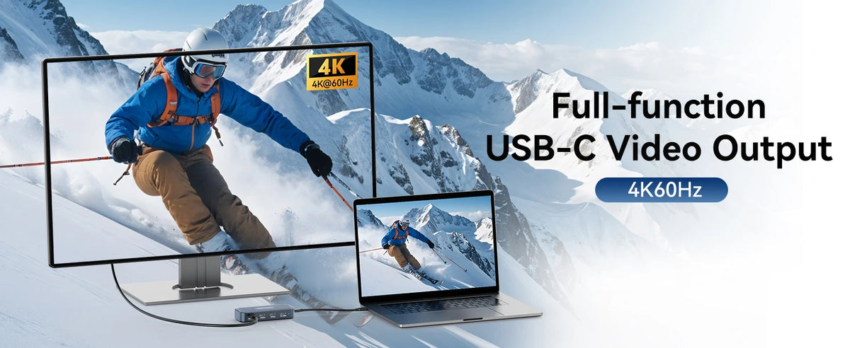 10Gbps USB C Hub with 4K@60Hz Video Output USB3.2 Gen2 Monitor Data Transfer PD100W for Laptops MacBook iPad Pro Type-C Devices