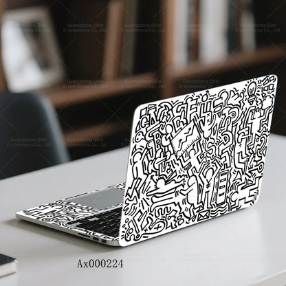 2Pcs Black White Doodle Laptop Skin, Waterproof Vinyl Graffiti Laptop Decal Art Stickers for MacBook HP Dell Universal Laptop