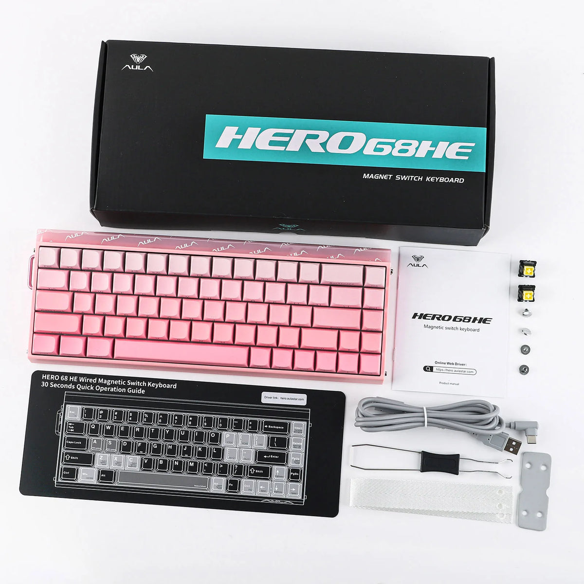 AULA Hero68 HE 65% ANSI US Layout Hot-Swap Wired Magnetic Gaming Keyboard 8kHZ Rapid Hall Effect Switch RGB Backlight Light Box