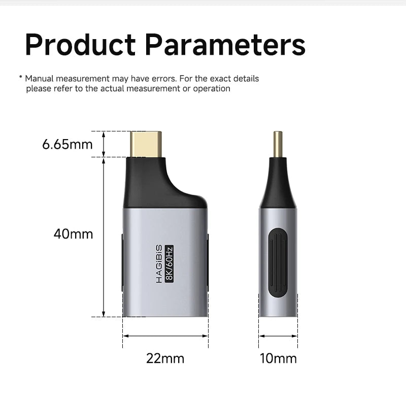 Hagibis USB C to HDMI/DisplayPort Adapter Type-C to HDMI/DP Connector 8K60Hz 4K240Hz 2K360 for Thunderbolt 4/5 External Monitor