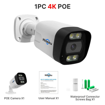 Hiseeu POE 5MP 8MP 4K IP Camera Color Night Vision Face Detection Waterproof H.265 Home Security Surveillance CCTV Cameras