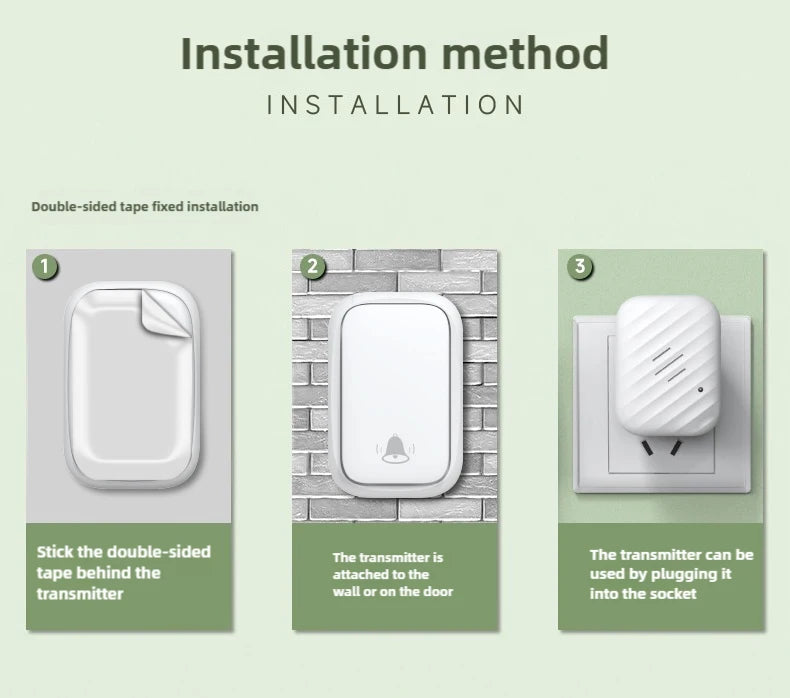 New Long-Range Self Powered Wireless Door Bell No Battery Waterproof 60 Ringtones Kinetic Doorbell EU US UK Plugs Optional