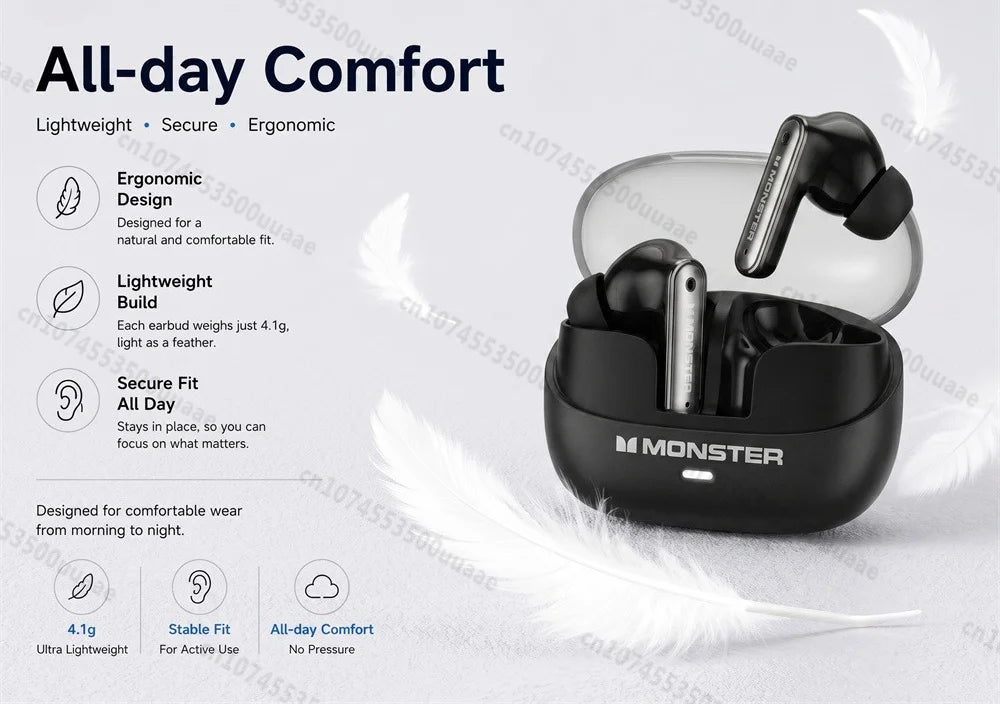 Monster Airstar A03 ANC Bluetooth 6.0 Earbuds Punchy Deep Bass Sports Headphones Active Noise Cancellation TWS Wireless Earphone