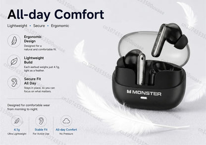 Monster Airstar A03 ANC Bluetooth 6.0 Earbuds Punchy Deep Bass Sports Headphones Active Noise Cancellation TWS Wireless Earphone