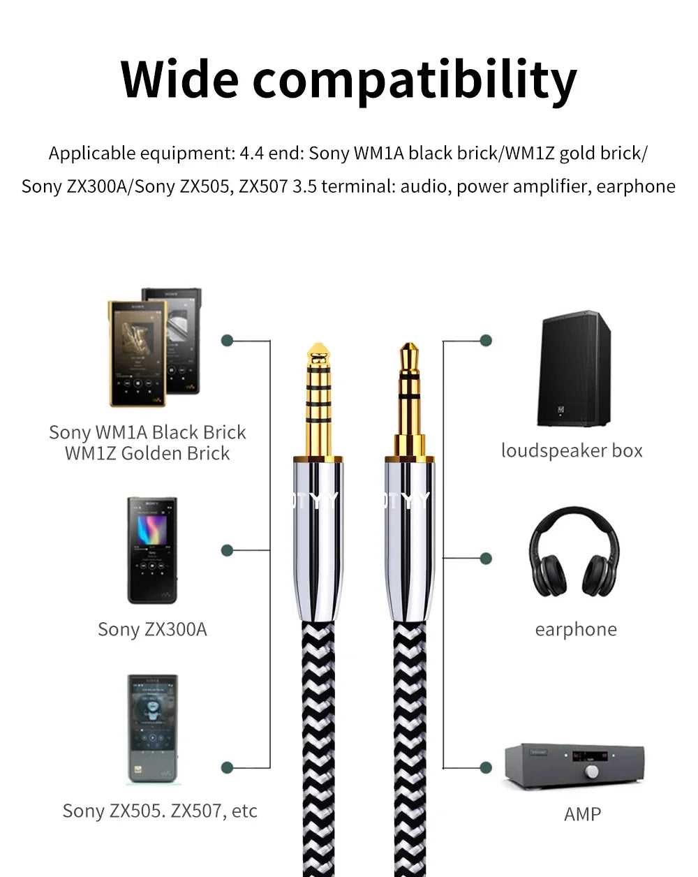 YYTCG 4.4mm Balanced to 3.5mm AUX Audio Cable OFC Male to Male HIFI Interconnect Cord For Audio Player DAC Amplifier Headphone