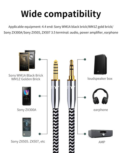 YYTCG 4.4mm Balanced to 3.5mm AUX Audio Cable OFC Male to Male HIFI Interconnect Cord For Audio Player DAC Amplifier Headphone