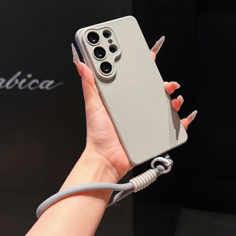 For Samsung Galaxy S26 S23 S24 S25 Ultra Plus FE A57 A55 A56 A53 A54 A37 A36 A35 A34 A17 A16 A15 14 Wrist Strap Matte Phone Case
