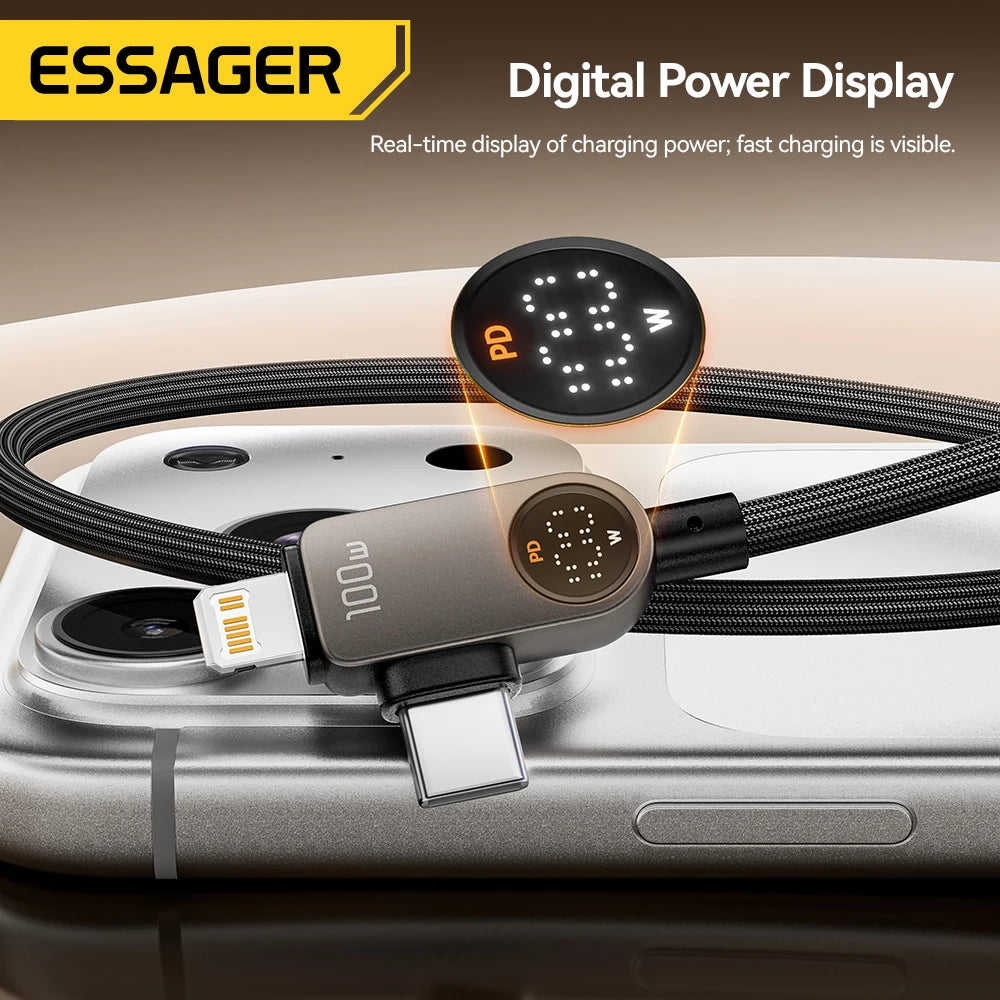 Essager 2-in-1 USB Type C to Lightning Cable 100W PD Fast Charging Wire for iPhone 17/16/15/14 MacBook iPad Xiaomi - Type C to L