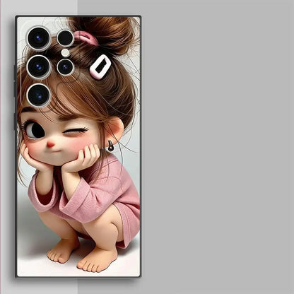 Case for Samsung Galaxy S26 S25 Ultra S20 Note 20 Ultra 8 9 10 S23 S21 FE S10 S9 S24 Plus Funda Phone Cover Cartoon Girl