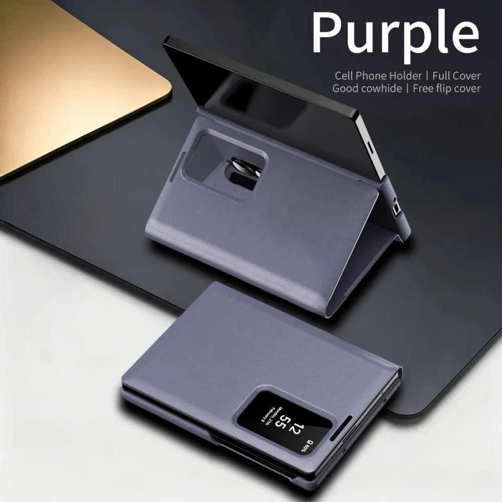 Luxury Leather Wallet Card Slot Smart View Case for Samsung Galaxy Z Fold 8 Fold8 Wide Flip-Free Answering Wake Up Flip Cover