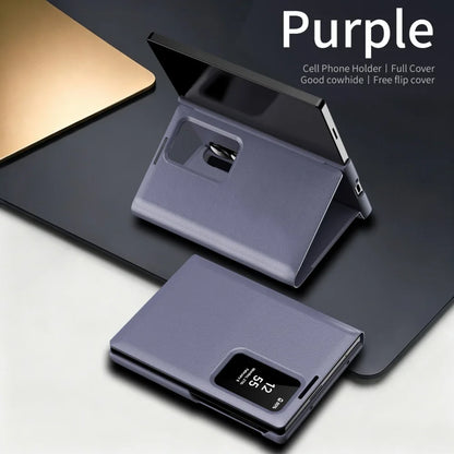 Luxury Leather Wallet Card Slot Smart View Case for Samsung Galaxy Z Fold 8 Fold8 Wide Flip-Free Answering Wake Up Flip Cover