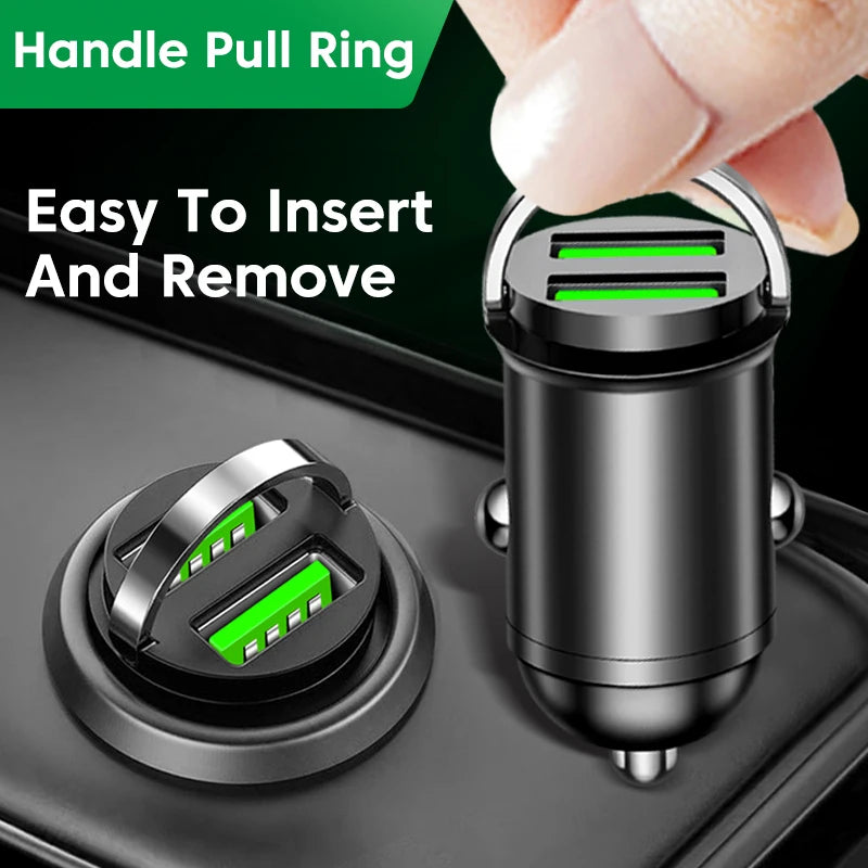 200W Dual USB Car Charger Fast Charging Pull Ring Car Phone Charger Adapter For iPhone Samsung Huawei Xiaomi Cigarette Lighter