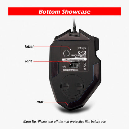 ZELOTES C13 Wired Mouse 10000DPI Programmable Gaming Mouse 13 Buttons RGB Light Laser Mouse for Gamer Computer PC Laptop