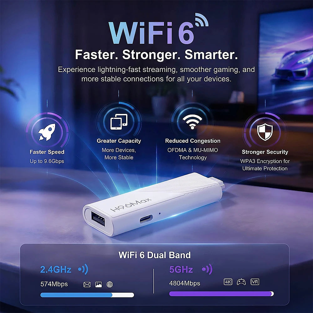 H96 MAX Android TV Stick Rockchip RK3518 with 2.4G Wifi 5G Wifi Dual 3518D 8GB 16GB 4K 3D HDR Voice Remote DC 5V 2A