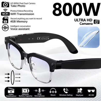 2026 New HD 800W Pixel Smart Glasses with Camera 1080P Video Recording WIFI ChatGPT Translation Music Call Earphones Sunglasses