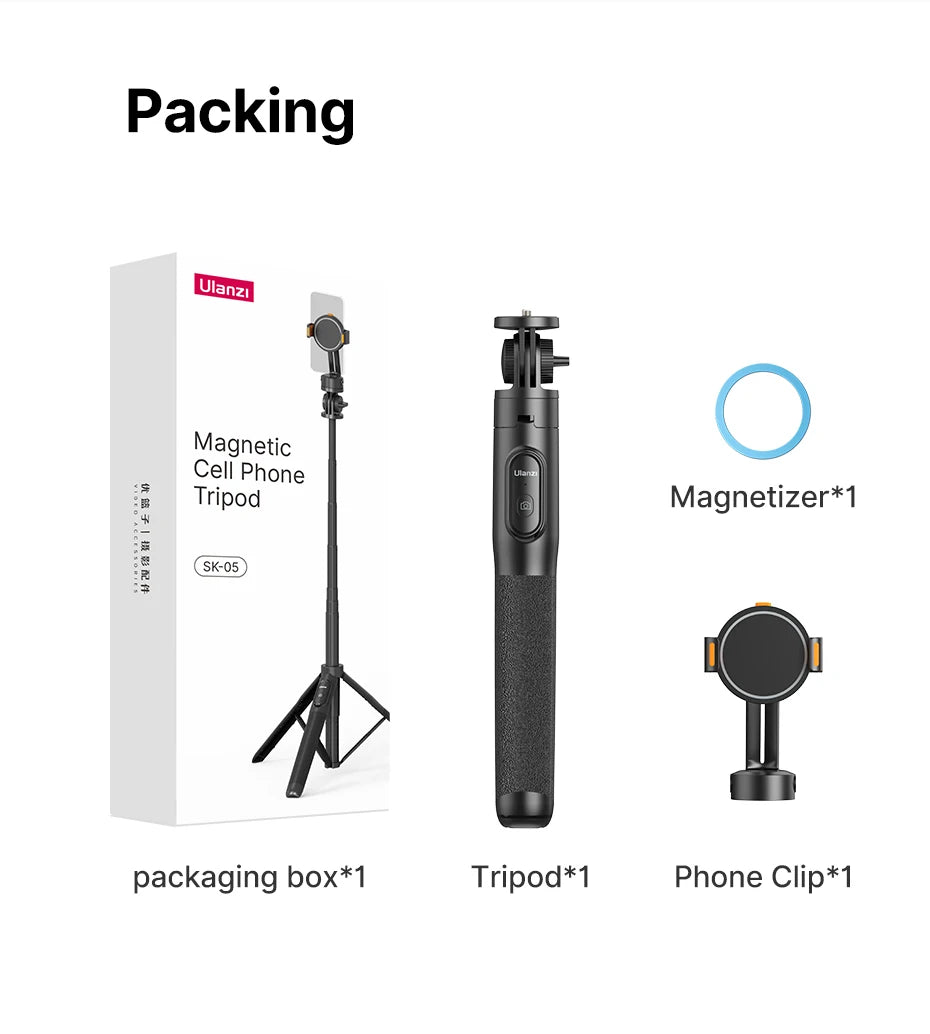 Ulanzi SK-05 Metal Smartphone Tripod Bluetooth Selfie Stick Desktop Tripod Travel Vlog Live Streaming for iPhone Android