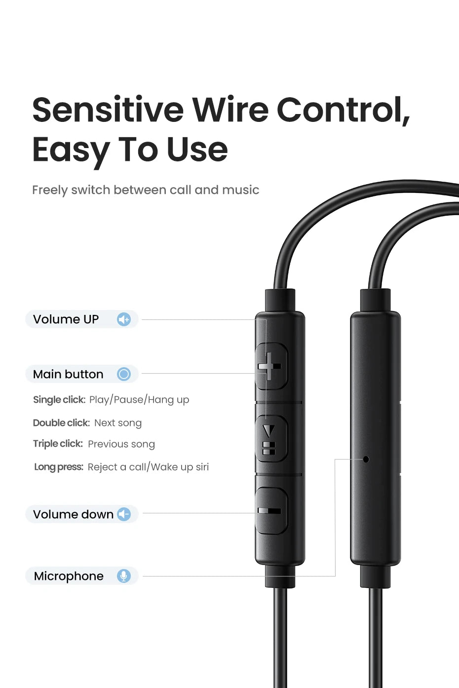UGREEN Semi-open 3.5mm USB Type C Wired Earbuds with Microphone, Wired Earphones Headphones HiFi Stereo,For Most with 3.5mm Jack