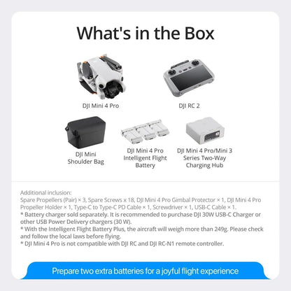 Open Box-DJI Drones Mini 4 Pro (DJI RC-N2), Drones with Camera for Adults 4K, Under 0.549 Lbs/249 g, 34 Mins Flight Time, 20km Max Video Transmission Distance, Omnidirectional Vision Sensing, Mini Drone for Beginners