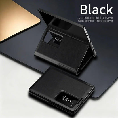 Luxury Leather Wallet Card Slot Smart View Case for Samsung Galaxy Z Fold 8 Fold8 Wide Flip-Free Answering Wake Up Flip Cover