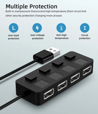4 Ports USB 2.0 HUB Multi USB Splitter Expander Multiple USB 2.0 Hub Use Power Adapter USB2.0 Hub with Switch For PC Computer