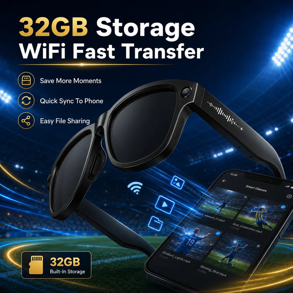 New 2026 Smart Camera Glasses, 1200P Recording, 8MP Photo, 32GB Storage, WiFi App Transfer, Bluetooth Music Call Eyewear Outdoor
