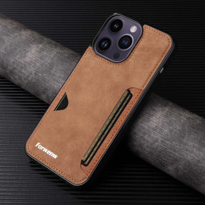 Retro Card Holder Phone Case for iPhone 18 17 16 15 14 13 12 11 Pro Max 17E Air XS XR SE 7 8 Plus Busines Wallet Leather Cover